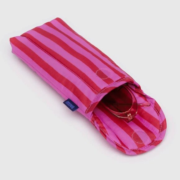 NWT Baggu Puffy Glasses Sleeve - Pink & Red Painted Stripe - Picture 2 of 2